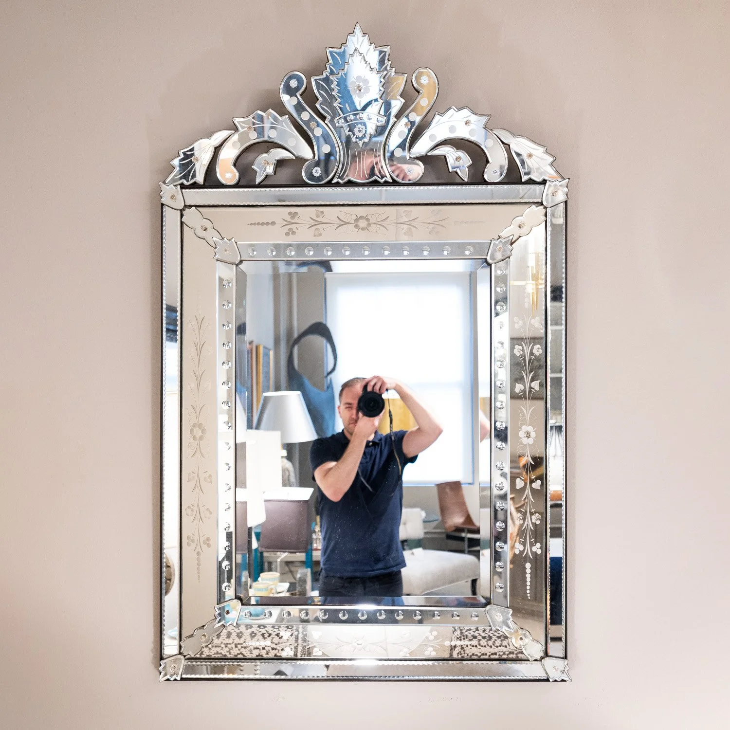 ★COURONNE★ Reve l Mirror_RCAEX25151GDX Artisan French Mirror With Exquisite Engraving 1940s - SOLD